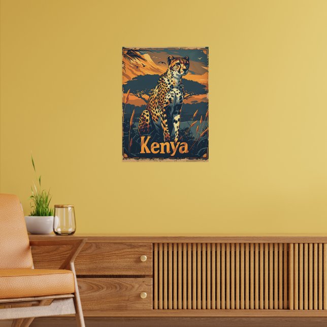 Kenya Cheetah Vintage Poster (Vardagsrum 2)