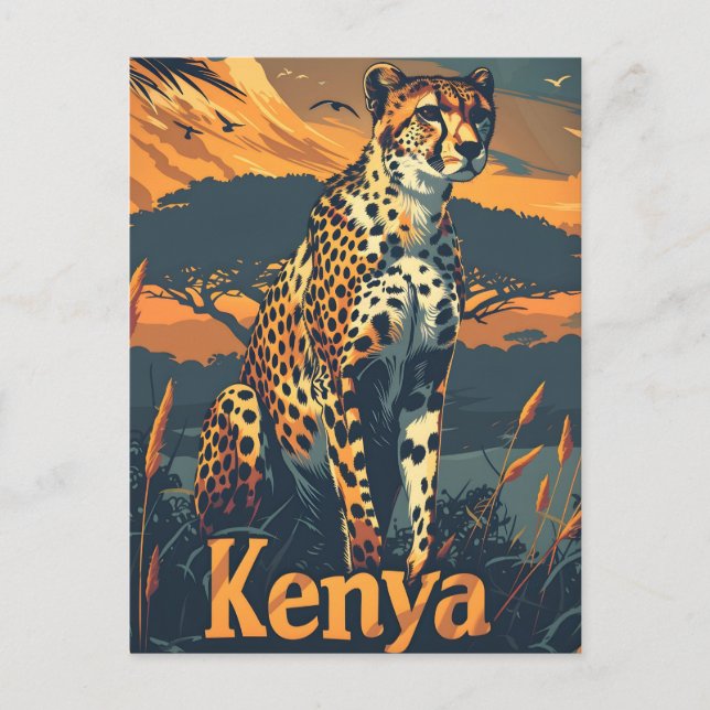 Kenya Cheetah Vintage Vykort (Framsida)