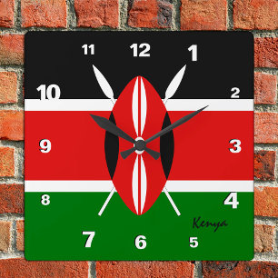 Kenya Clock, patriotiskt hem, Kenyan Flagga Fyrkantig Klocka