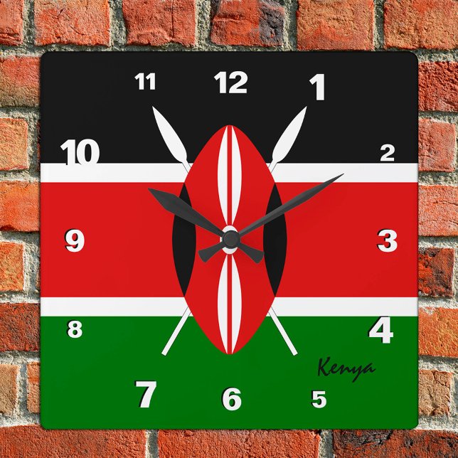 Kenya Clock, patriotiskt hem, Kenyan Flagga Fyrkantig Klocka (Skapare uppladdad)