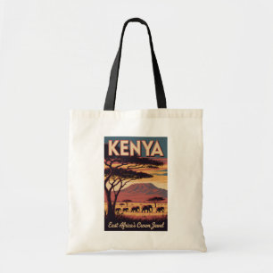 Kenya Elefanter Illustration Resa Konst Vintage Tygkasse