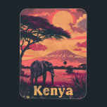 Kenya Elephant Sunset Magnet<br><div class="desc">Lägg dig i Kenyas magiska skönhet med vår resa och illustration. Detta fängslande biet fångar det väsentliga i den afrikanska skymningen, där de stora elefanterna skapar silhuetter mot en kanvas av lila moln vid solnedgången. Bild själv på en awe-inspirerande safari, som bevittnar dessa otroliga varelser i sin naturliga livsmiljö och...</div>