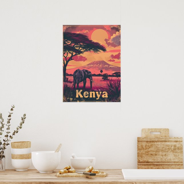 Kenya Elephant Sunset Poster (Kök)