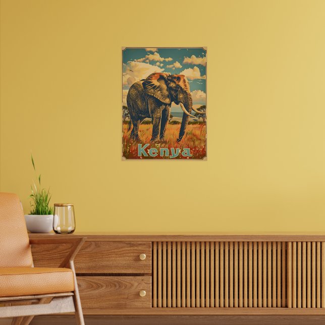 Kenya Elephant Vintage Poster (Vardagsrum 2)