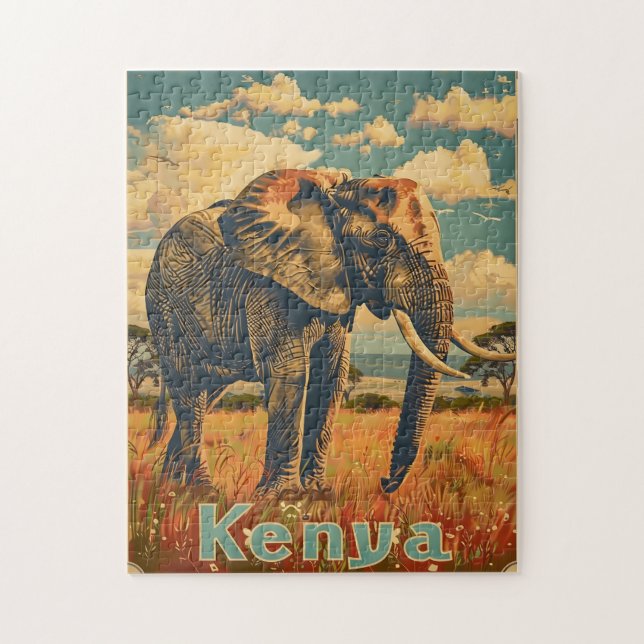 Kenya Elephant Vintage Pussel (Vertikal)