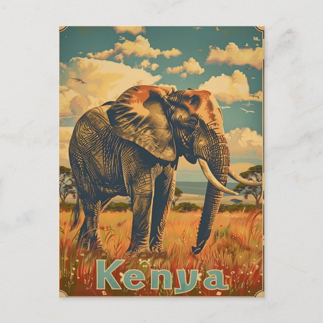 Kenya Elephant Vintage Vykort (Framsida)
