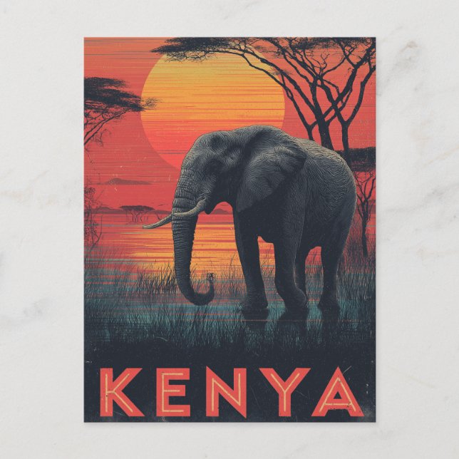 Kenya Elephant vintage Vykort (Framsida)