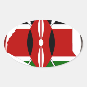 Kenya Firande Colorful Flagga Karta Vector Artwork Ovalt Klistermärke