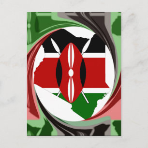 Kenya Firande Färgrik Flaggkarta Vektor Konstverk Vykort