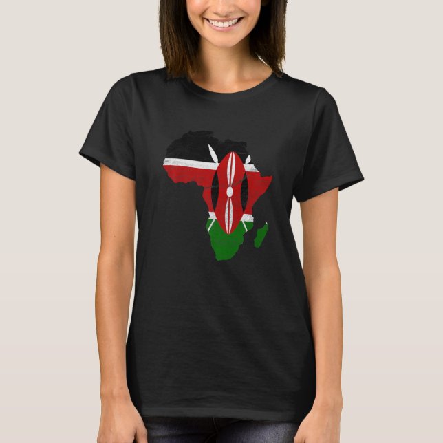 Kenya Flagga Afrika Continent Silhouette Gift for  T Shirt (Framsida)