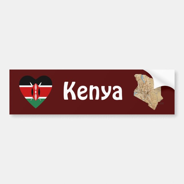 Kenya Flagga Hjärta + Karta Bildäckslapp Bildekal (Framsidan)
