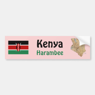 Kenya Flagga + Karta Bumper Sticker Bildekal
