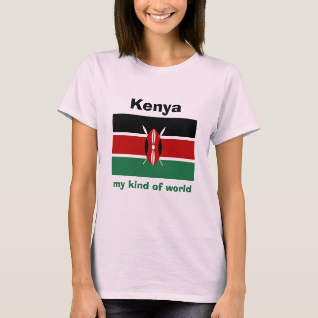 Kenya Flagga + Karta + Text T-Shirt (Framsida)