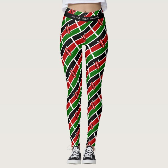 KENYA FLAGGA Scripture SPRINGA DIN TÄVLING Personl Leggings (Framsida)