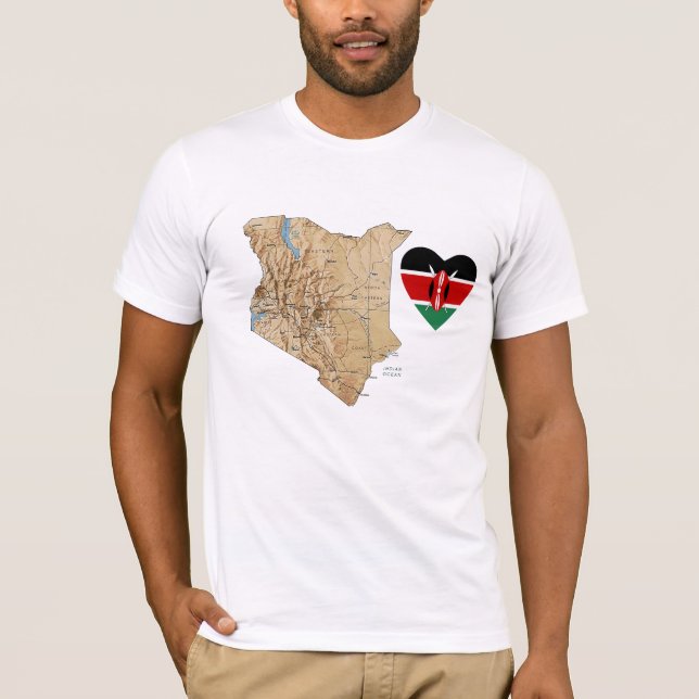 Kenya flaggahjärta och kartaT-tröja Tee Shirt (Framsida)