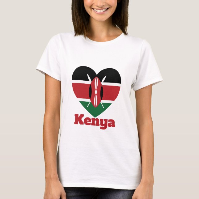 Kenya Heart Flagga T Shirt (Framsida)