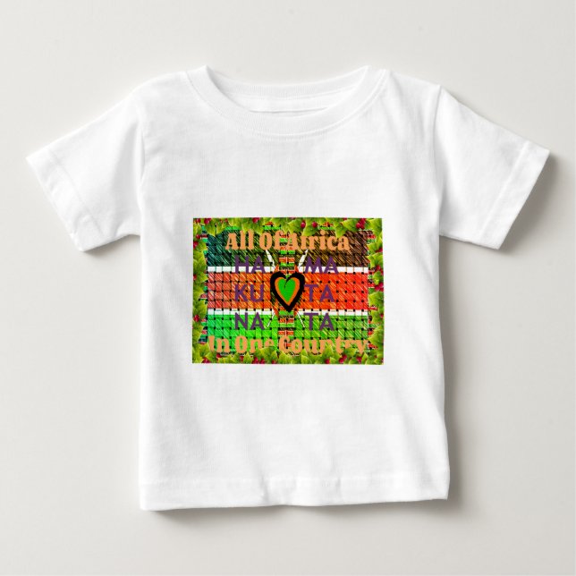 Kenya: Hela Afrikan i One Land - Vävda Flagga Tee Shirt (Framsida)