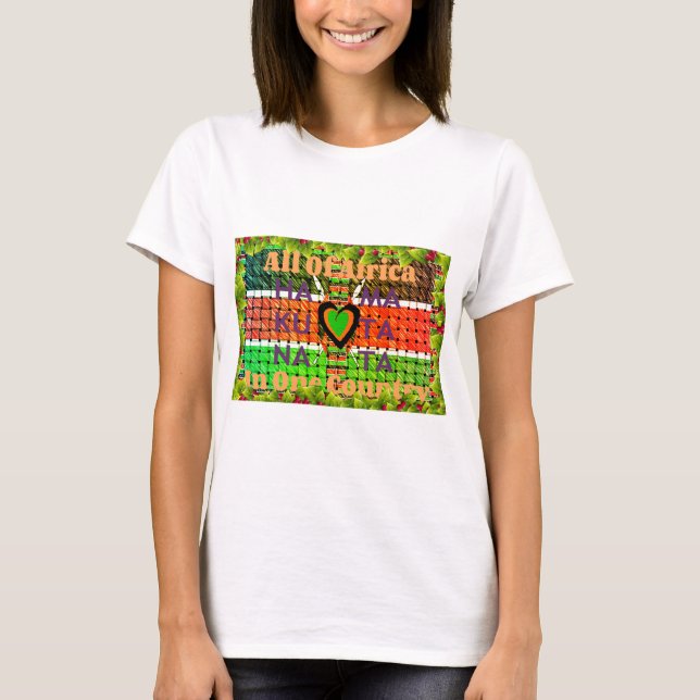 Kenya: Hela Afrikan i One Land - Vävda Flagga Tee Shirt (Framsida)