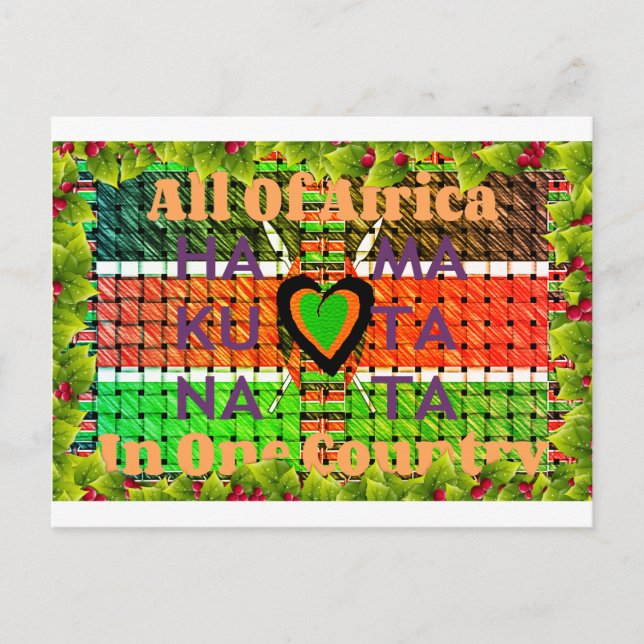 Kenya: Hela Afrikan i One Land - Vävda Flagga Vykort (Framsida)