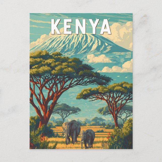 Kenya Illustration Travel Art Vintage Vykort (Framsida)