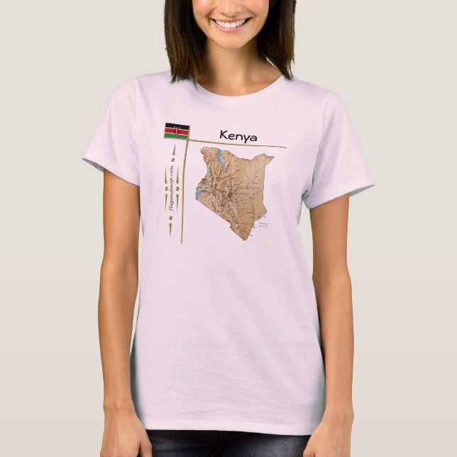 Kenya Karta + Flagga + Titel T-Shirt (Framsida)