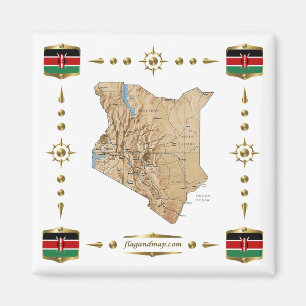Kenya Karta + Flaggor Magnet