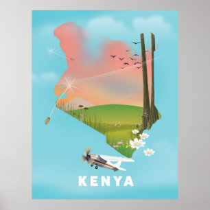 Kenya Karta Illustration-reseaffisch. Poster