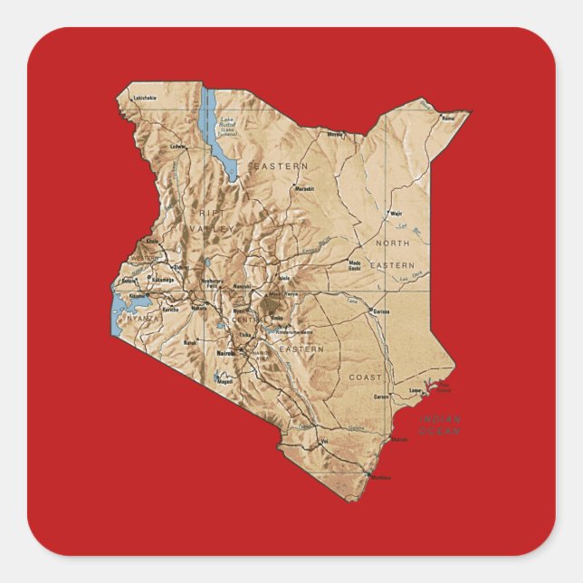 Kenya Karta Sticker Fyrkantigt Klistermärke (Framsida)