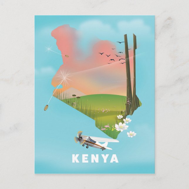 Kenya kartillustration resa affisch. vykort (Framsida)