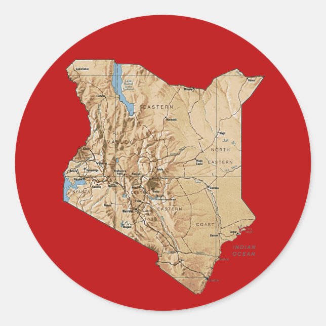 Kenya Kartsticker Runt Klistermärke (Framsida)