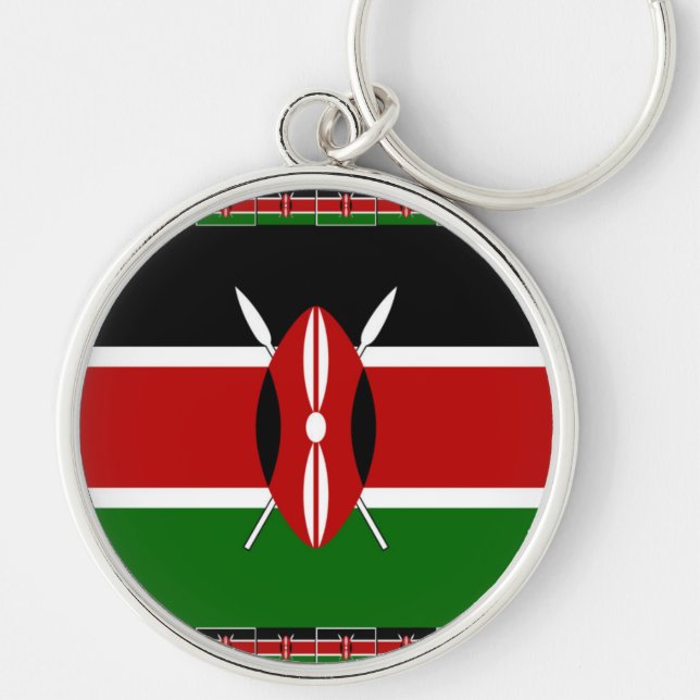 Kenya Kenyan Flaggor Rund Silverfärgad Nyckelring (Framsidan)