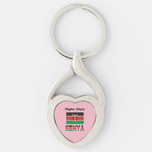 Kenya Kenyansk Flagga Personligt Namn Twisted Heart Silverfärgad Nyckelring