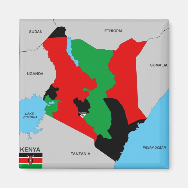 kenya land politiska karta flagga magnet (Framsidan)