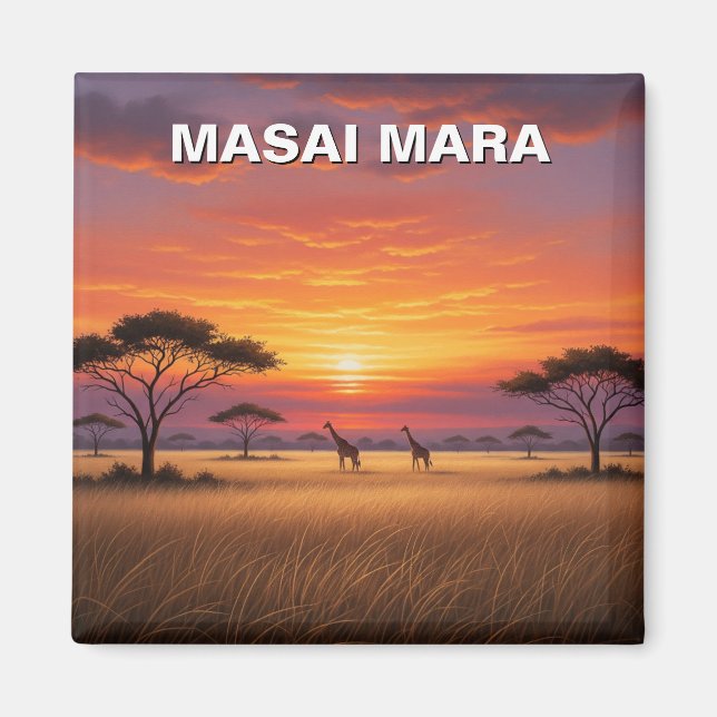 Kenya Masai Mara Giraffes Sunset Magnet (Framsidan)