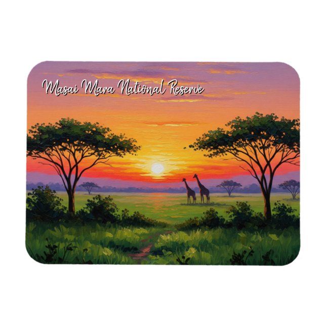Kenya Masai Mara Giraffes Sunset Magnet (Horisontell)