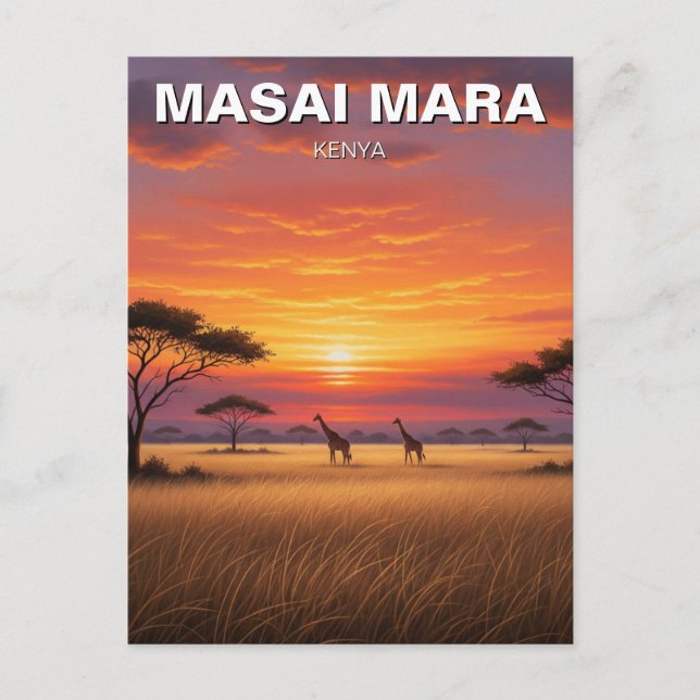 Kenya Masai Mara Giraffes Sunset Vykort (Framsida)