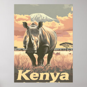 Kenya Noshörning Vintage Poster