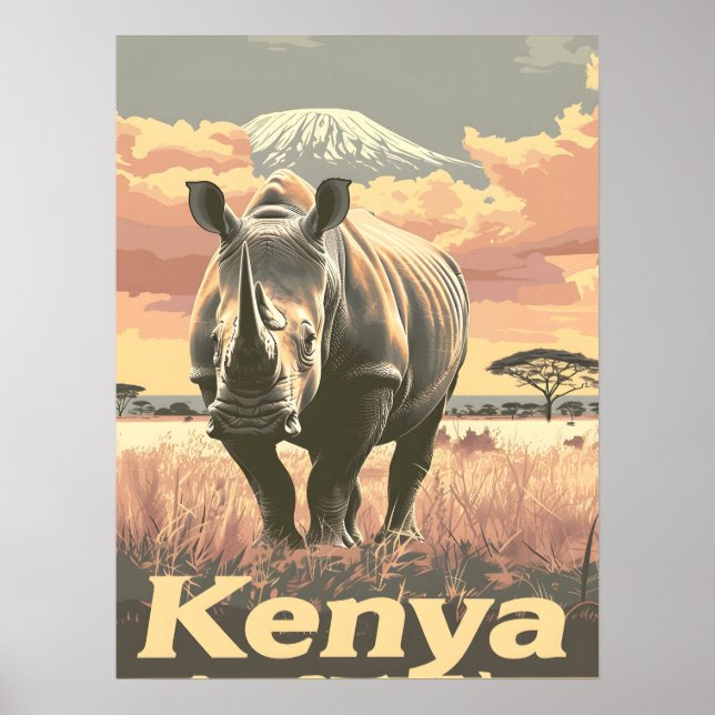Kenya Noshörning Vintage Poster (Framsidan)