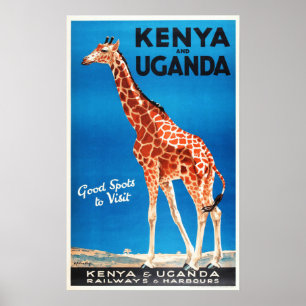 KENYA och UGANDA Safari Animal Old Travel Tourism Poster