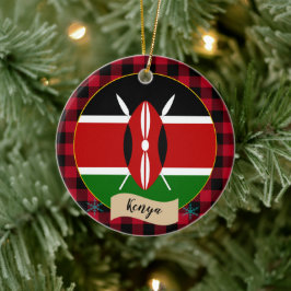 Kenya, Red buffalo plaid & Kenyan Flagga Julgransprydnad Keramik