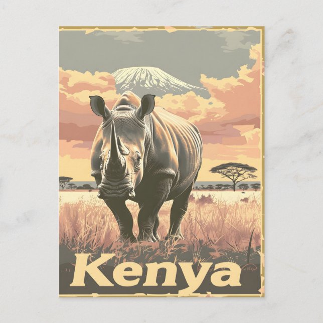 Kenya Rhino Vintage Vykort (Framsida)