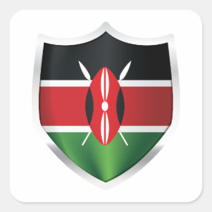 Kenya Silver Shield Flagga Fyrkantigt Klistermärke