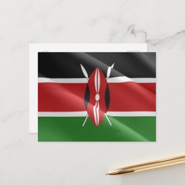 Kenya - Viftande Flagga - Vykort (Fram/Back In Situ)