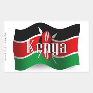 Kenya Wave Flagga Rektangulärt Klistermärke
