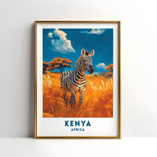 Kenya Zebrasafari Resemålning Affisch Konst