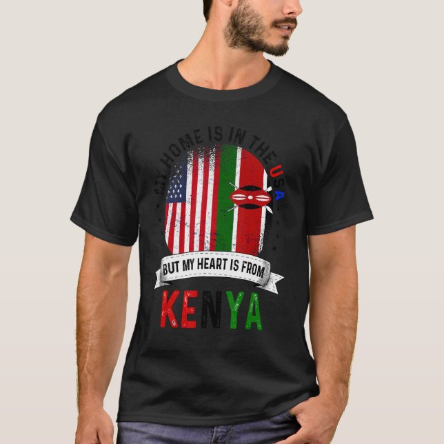 Kenyan American Patriot Heart kommer från Kenya Fl T Shirt (Framsida)