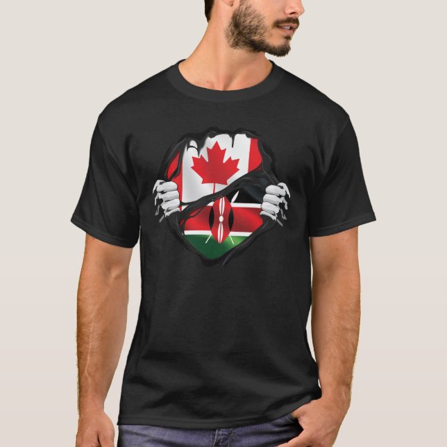 Kenyan Canadian Händer Ripping Roots Flagga T Shirt (Framsida)