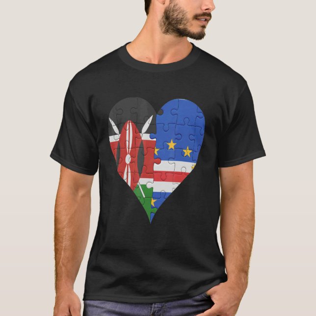 Kenyan Cape Verdean Flagga Heart T Shirt (Framsida)