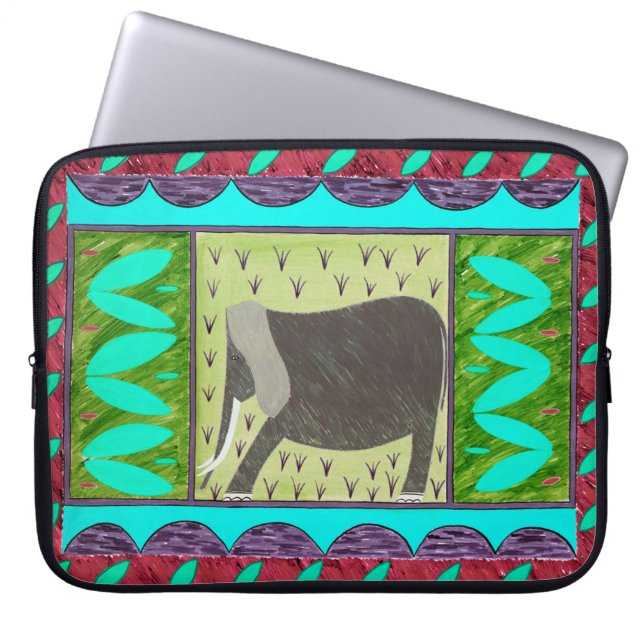 Kenyan Elephant Aqua Laptop sleeve (Framsidan)