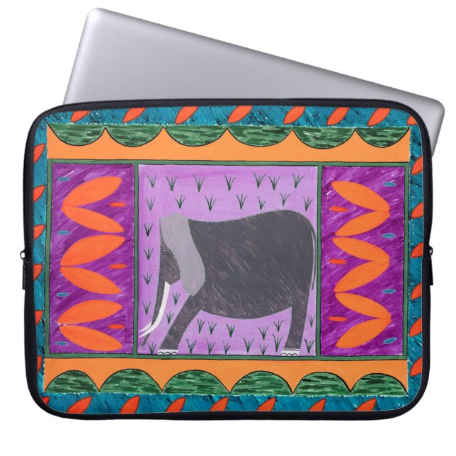 Kenyan Elephant Orange Laptop sleeve (Framsidan)